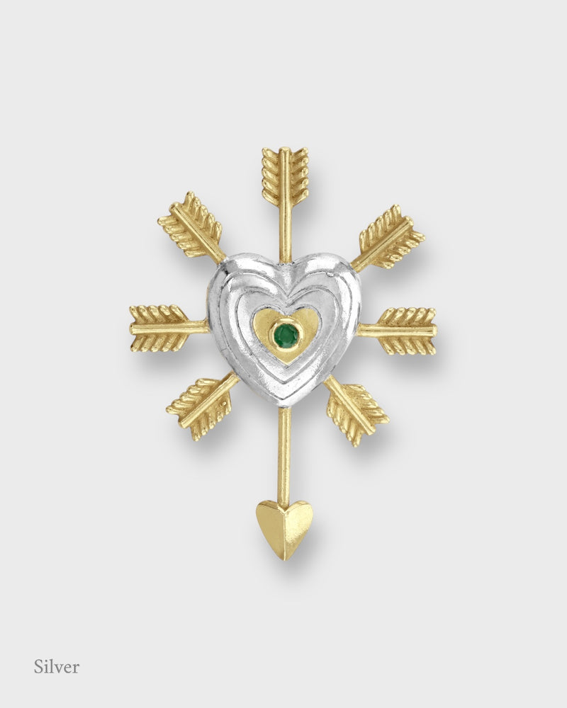 Amorino Arrowed Heart Brooch - Emerald