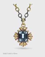 Antoinette Regal Pendant - 18ct Solid Gold & Black Silver - Aquamarine & Pink Sapphires
