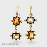 Arianna Earrings - 18ct Solid Gold & Black Silver - Topazes & Diamonds