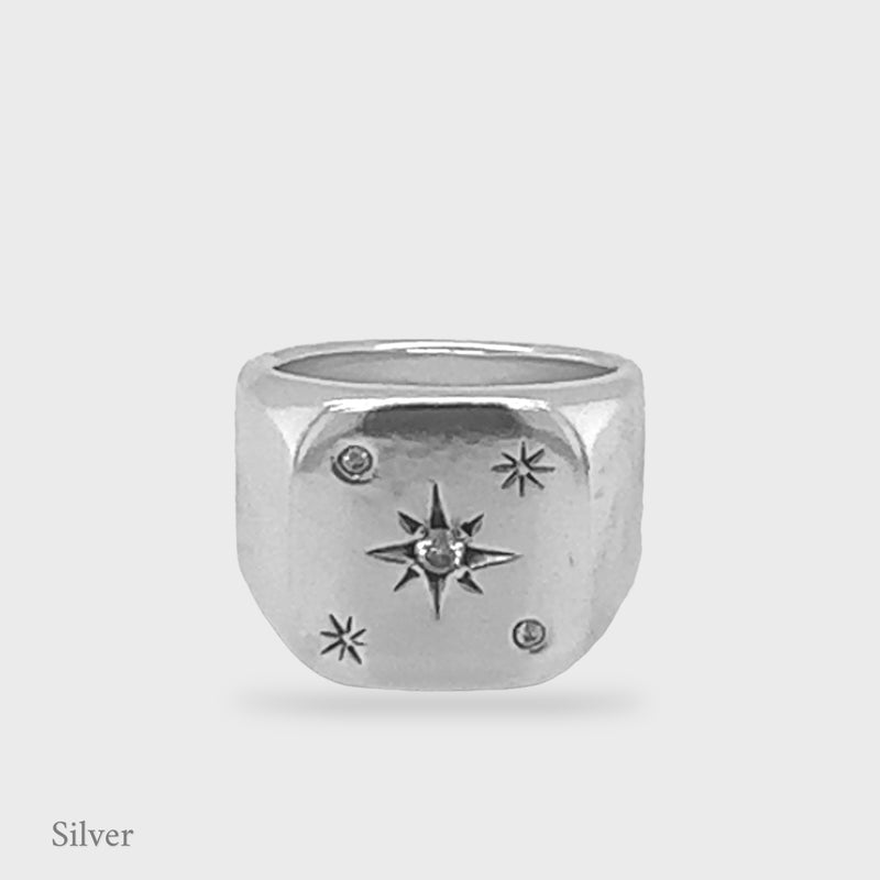 Atlas Signet Ring - North Star & Diamonds