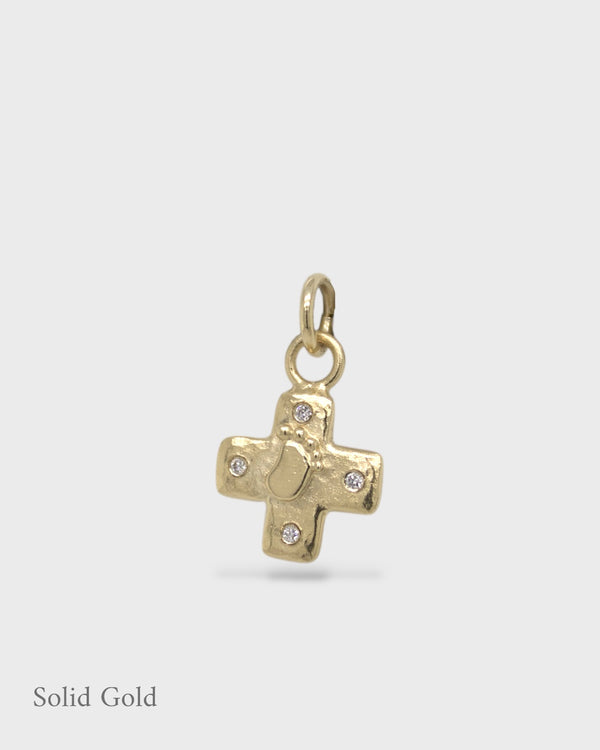 Beamus Baby Foot Cross - Charm - Solid Gold & Diamonds