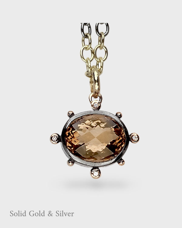 Clarice Pendant - 18ct Solid Gold & Black Silver - Citrine & Diamonds - Simonetta's Jewels Reimagined