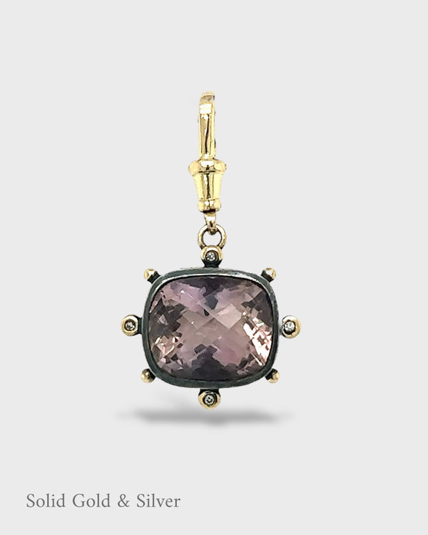 Lucrezia Pendant - 18ct Solid Gold & Black Silver - Ametrine & Diamonds- Simonetta's Jewels Reimagined