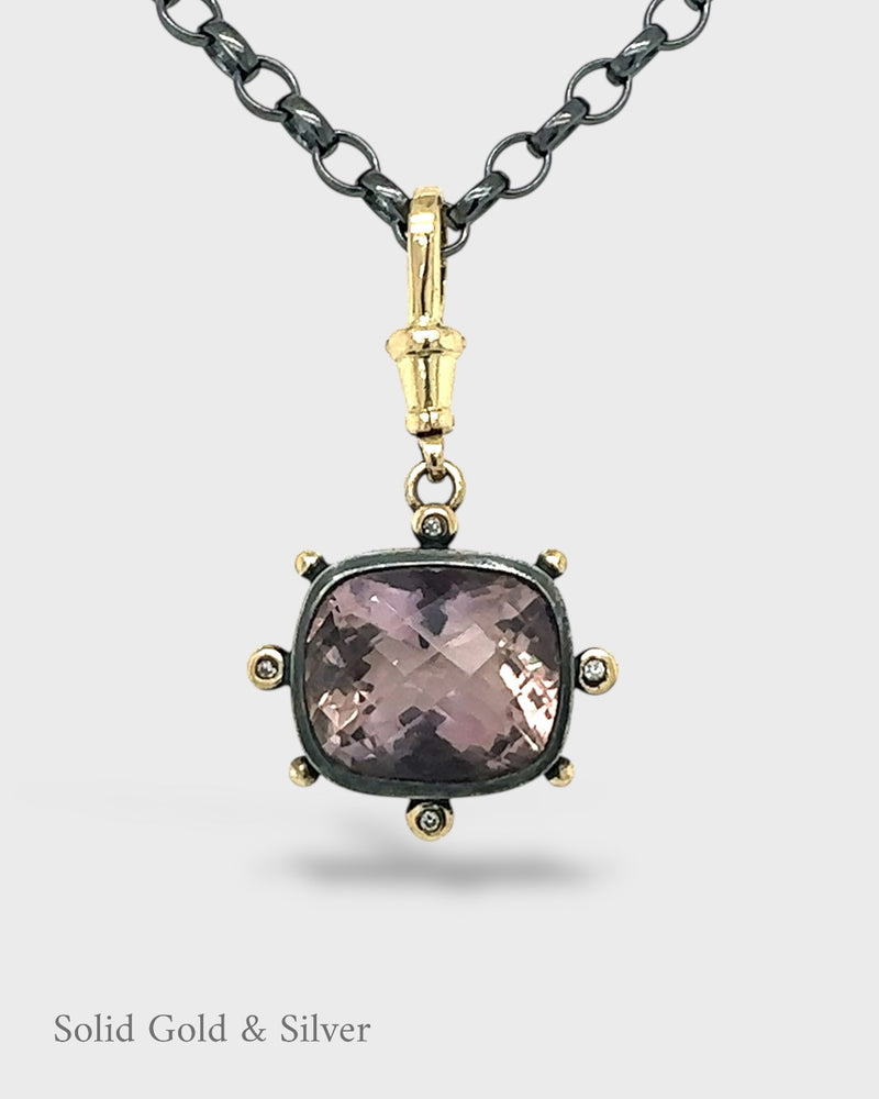 Lucrezia Pendant - 18ct Solid Gold & Black Silver - Ametrine & Diamonds- Simonetta's Jewels Reimagined