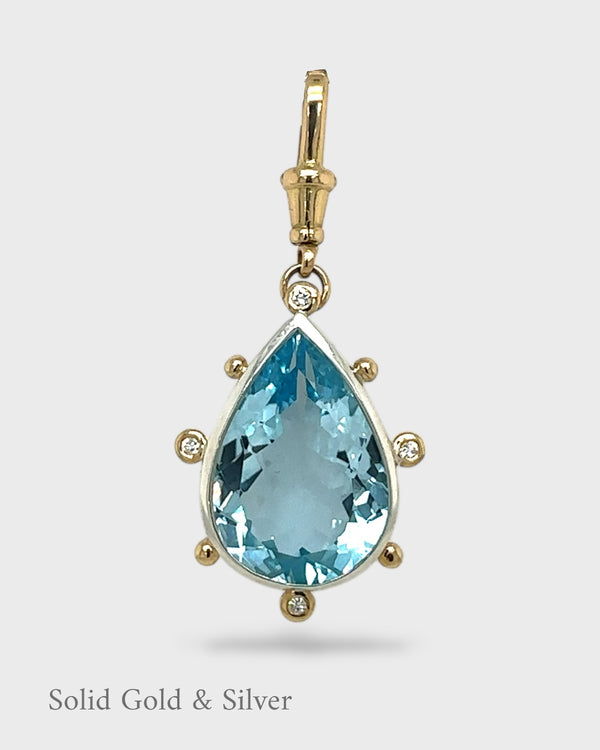 Sandra Pendant - 18ct Solid Gold & Black Silver - Blue & Diamonds - Simonetta's Jewels Reimagined