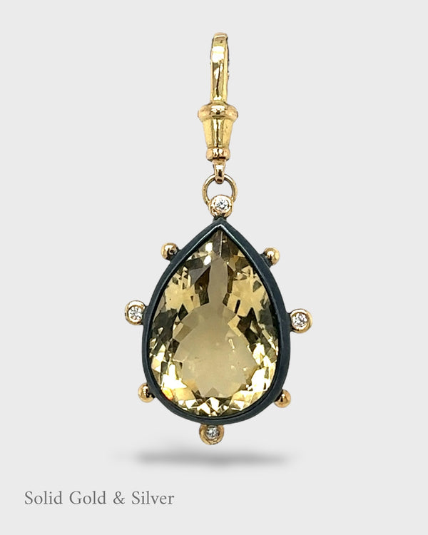 Sandra Pendant - 18ct Solid Gold & Black Silver - Citrine & Diamonds - Simonetta's Jewels Reimagined