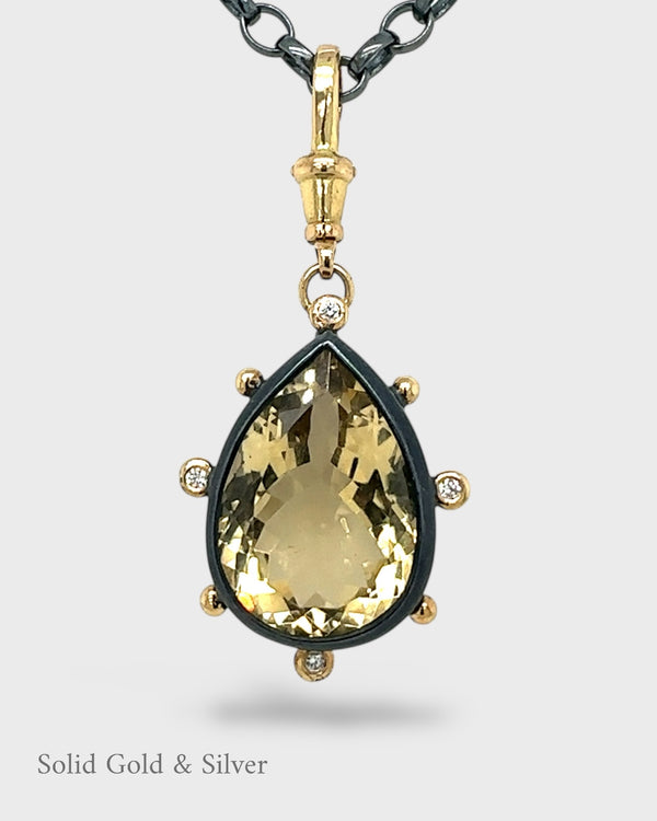 Sandra Pendant - 18ct Solid Gold & Black Silver - Citrine & Diamonds - Simonetta's Jewels Reimagined