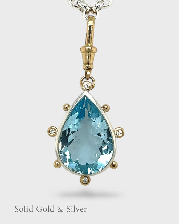 Sandra Pendant - 18ct Solid Gold & Black Silver - Blue & Diamonds - Simonetta's Jewels Reimagined