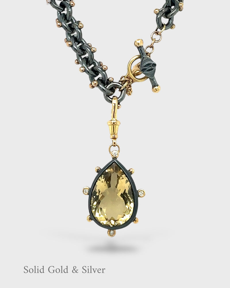 Sandra Pendant - 18ct Solid Gold & Black Silver - Citrine & Diamonds - Simonetta's Jewels Reimagined
