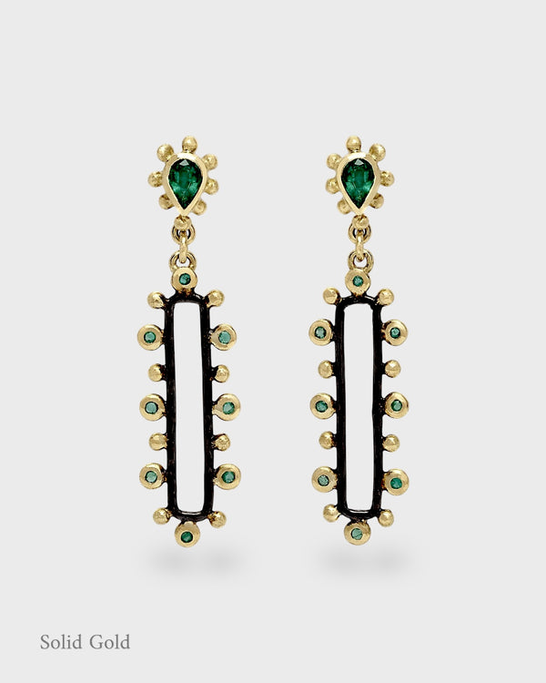 Gaea Earrings - Emeralds - 18ct Solid Gold & Black Silver - Simonetta's Jewels Reimagined