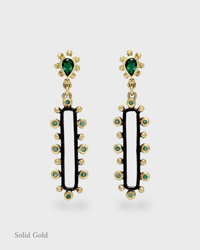 Gaea Earrings - Emeralds - 18ct Solid Gold & Black Silver - Simonetta's Jewels Reimagined