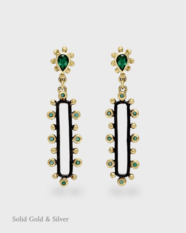 Gaea Earrings - Emeralds - 18ct Solid Gold & Black Silver - Simonetta's Jewels Reimagined