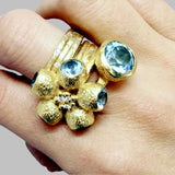 Goddess Ophelia Gumnut Flower Ring -  Blue Topaz & Diamonds - Solid Gold