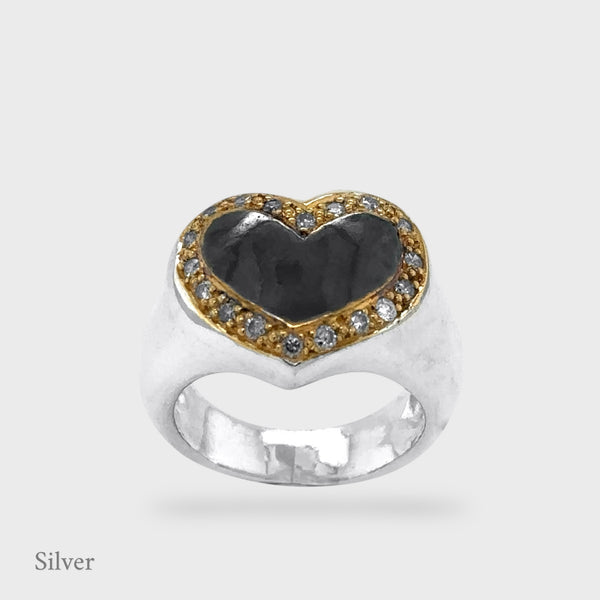 Harmony Sculptural Heart Ring - Pavé Diamond - Black & Gold Vermeil