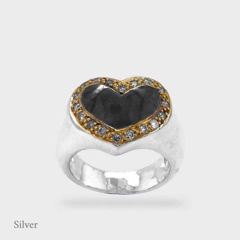 Harmony Sculptural Heart Ring - Pavé Diamond - Black & Gold