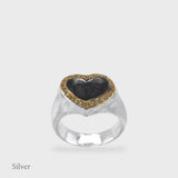 Harmony Sculptural Heart Signet Ring - Pavé Diamond - Black & Gold