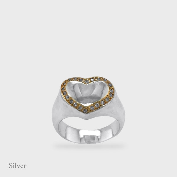 Harmony Sculptural Heart Signet Ring - Pavé Diamond