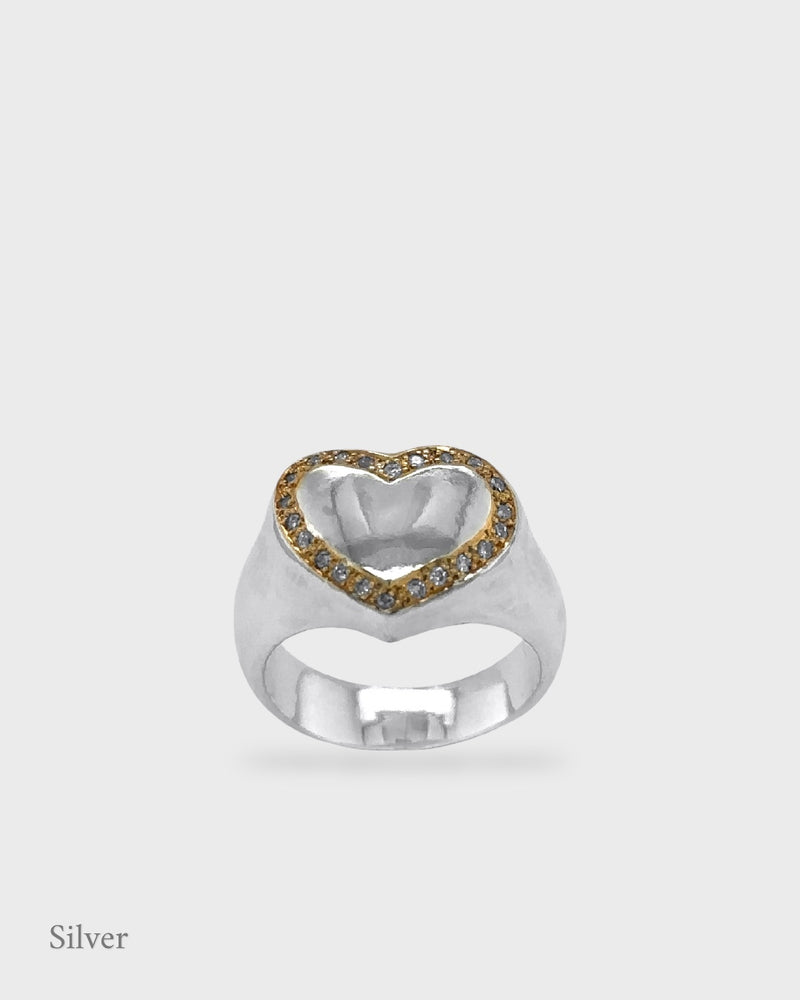 Harmony Sculptural Heart Signet Ring - Pavé Diamond