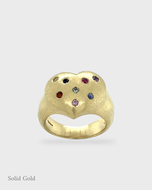 Rainbow - Harmony Sculptural Heart Ring - Solid Gold