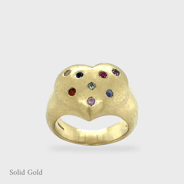 Rainbow - Harmony Sculptural Heart Ring - Solid Gold