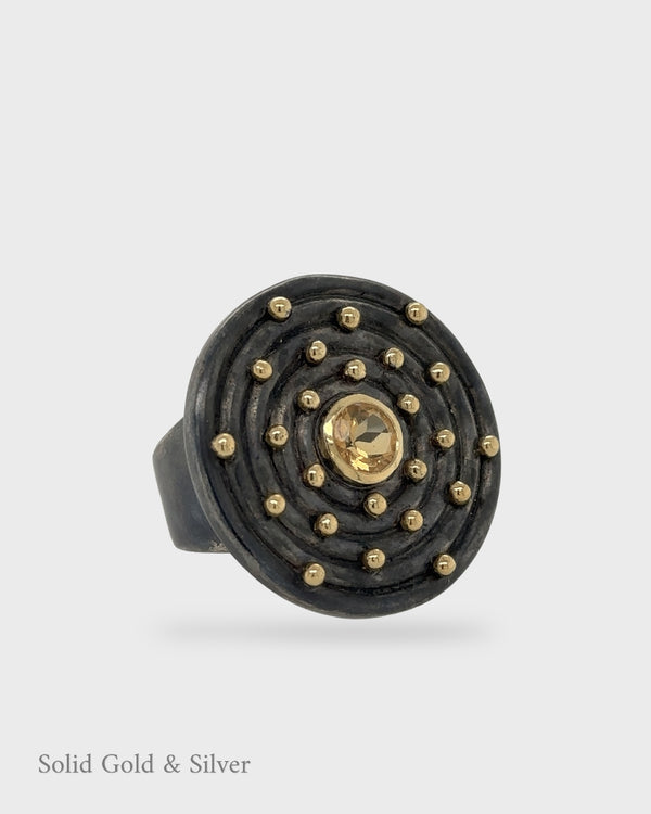Helix Ring - Citrine - Solid Gold & Black Silver