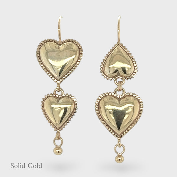 Lola Asymmetrical Heart Earring Drops - Solid Gold