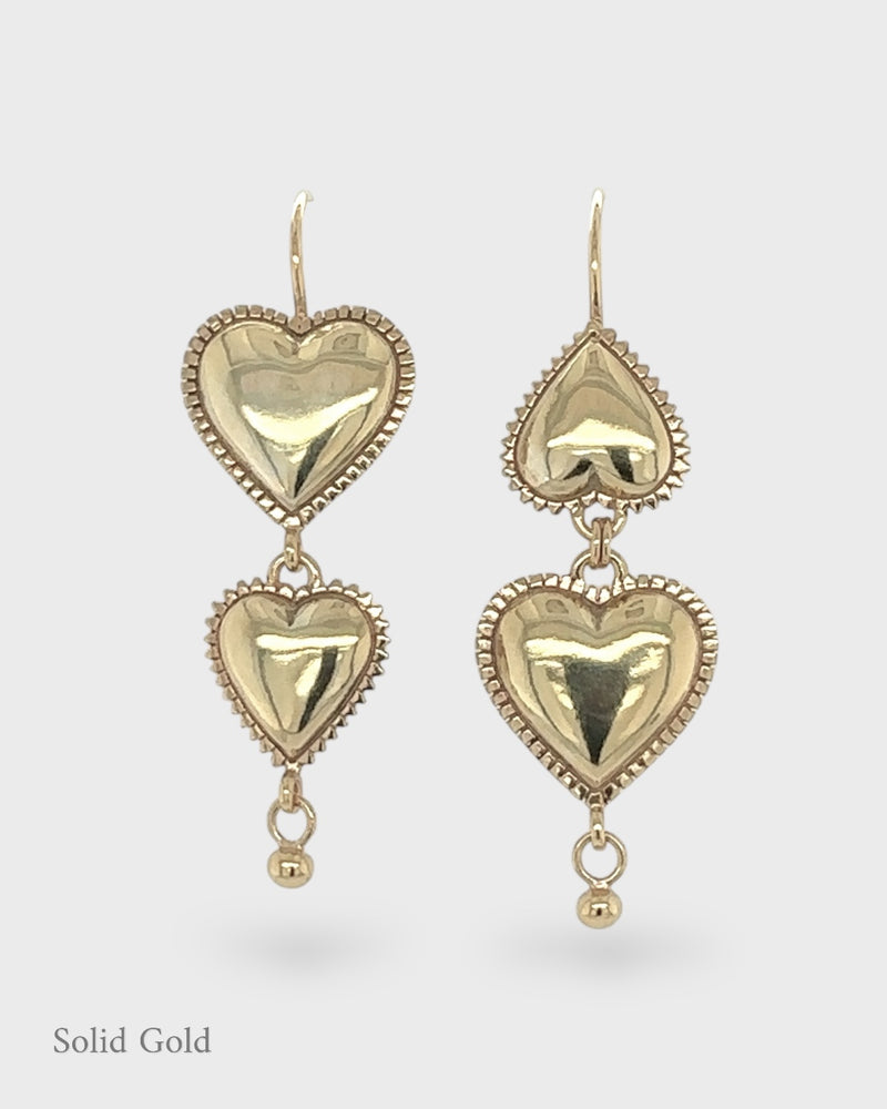 Lola Asymmetrical Heart Earring Drops - Solid Gold