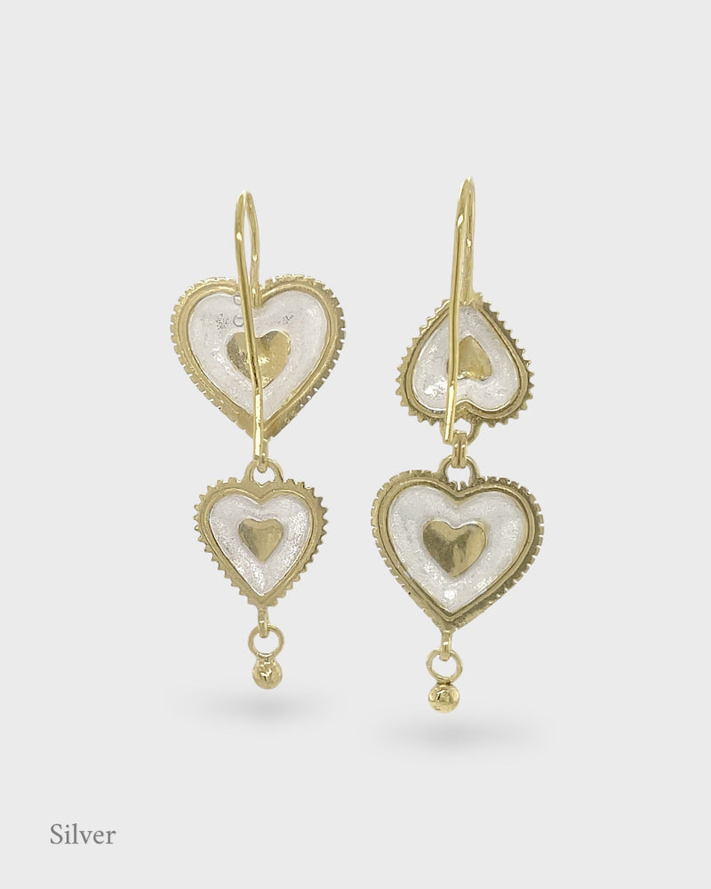 Lola Asymmetrical Heart Earring Drops - Silver & Gold Vermeil