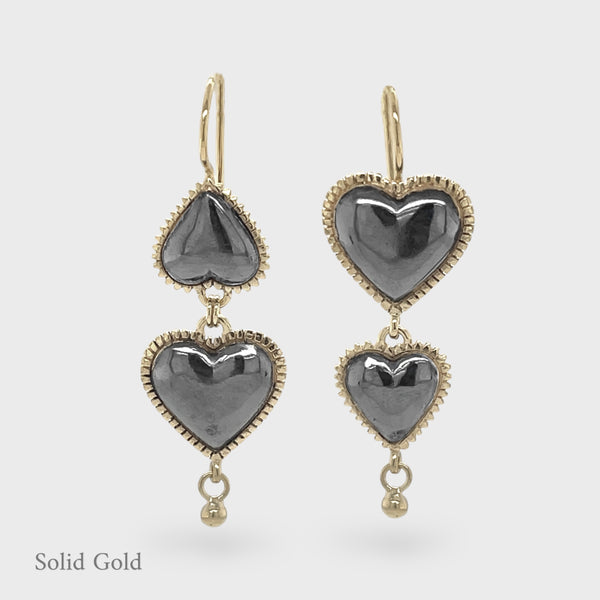 Lola Asymmetrical Heart Earring Drops - Solid Gold