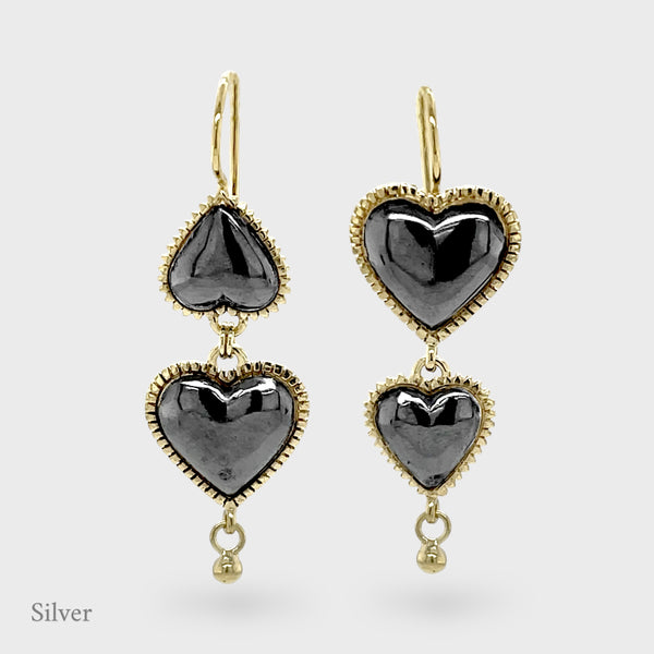 Lola Asymmetrical Heart Earring Drops - Black & Gold Vermeil