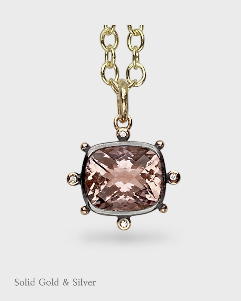 Lucrezia Pendant - 18ct Solid Gold & Black Silver - Ametrine & Diamonds- Simonetta's Jewels Reimagined