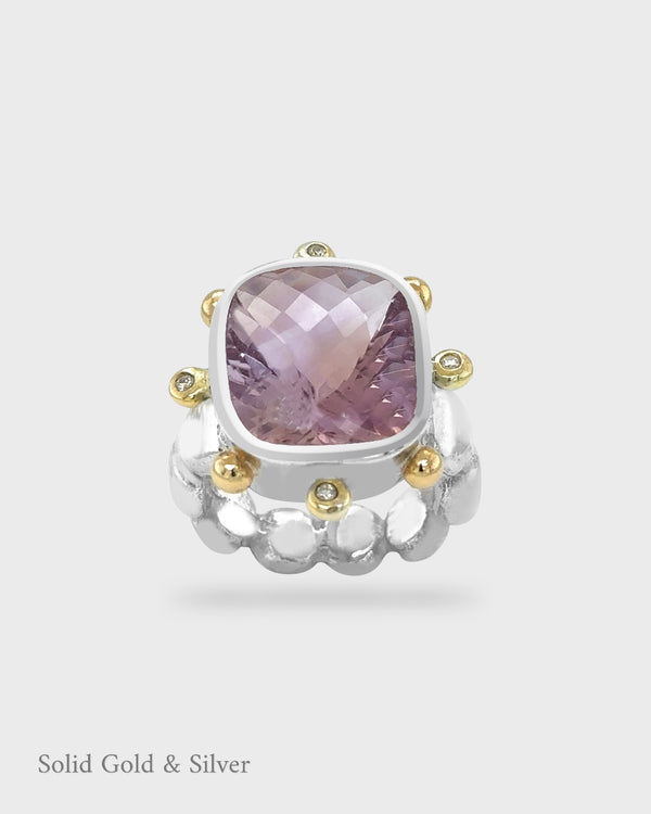 Lucy II Cocktail Ring - Ametrine - 18ct Solid Gold, Silver & Diamonds