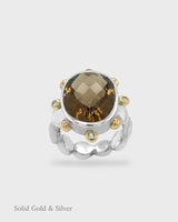 Lucy IV Cocktail Ring - Cognac Quartz - 18ct Solid Gold, Silver & Diamonds