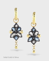 Malena Asymmetrical Gem Earrings - 18ct Solid Gold & Black Silver - Aquamarines & White Topaz
