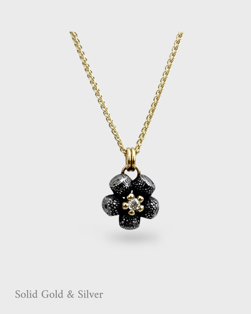 Mini Ophelia Pendant - 18ct Solid Gold, Black Silver & Diamonds