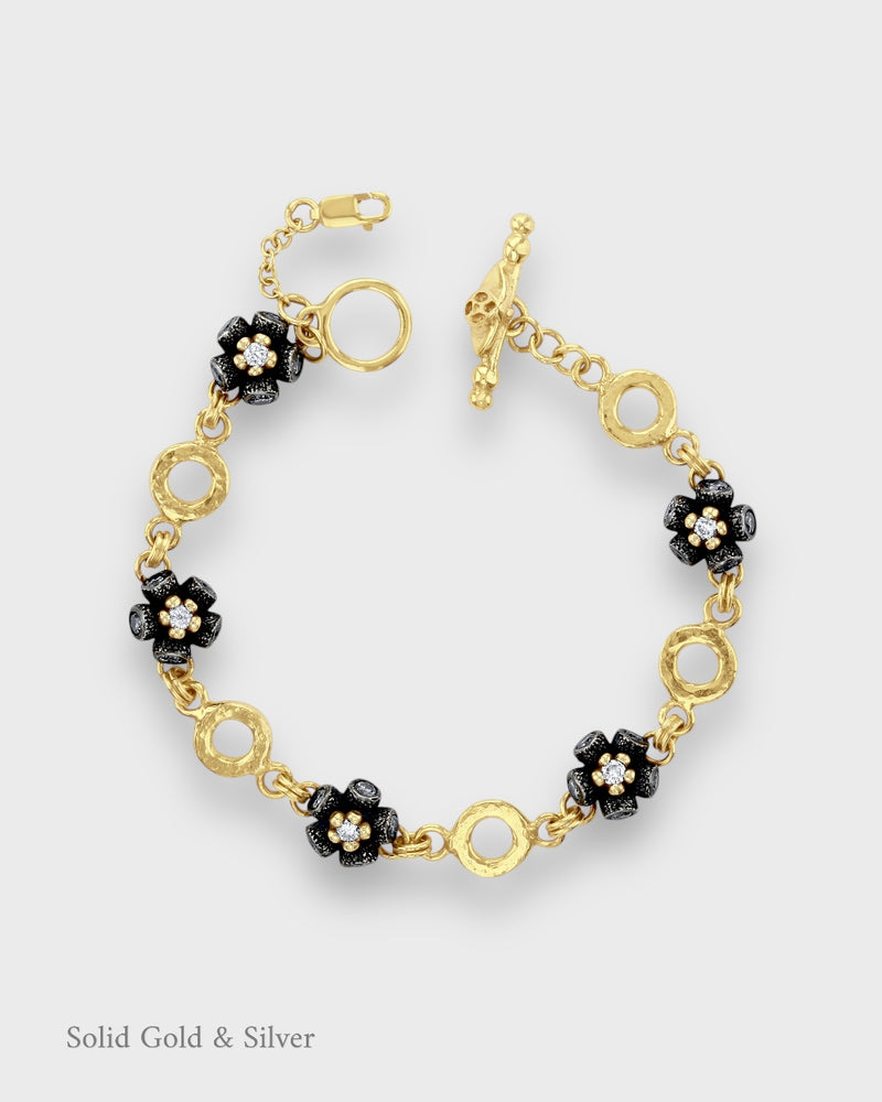 Mini Ophelia Bracelet - 18ct Solid Gold, Black Silver & Diamonds