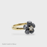 Mini Ophelia Ring - 18ct Solid Gold, Black Silver & Diamonds