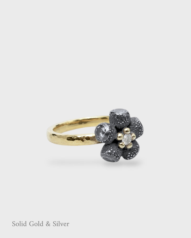 Mini Ophelia Ring - 18ct Solid Gold, Black Silver & Diamonds