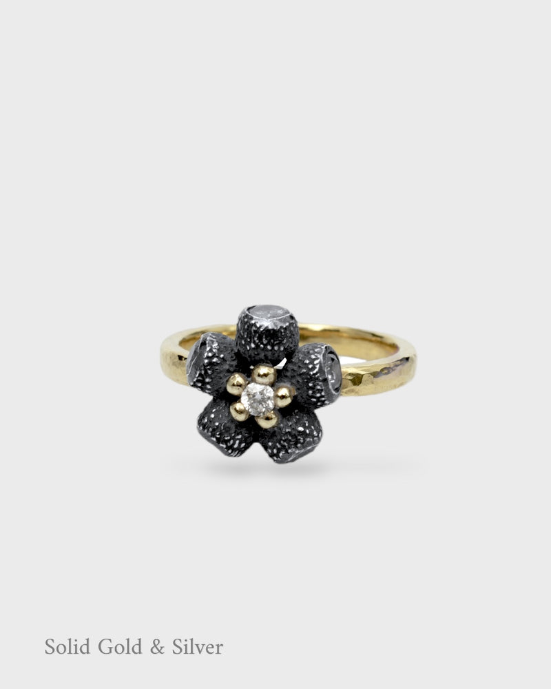 Mini Ophelia Ring - 18ct Solid Gold, Black Silver & Diamonds