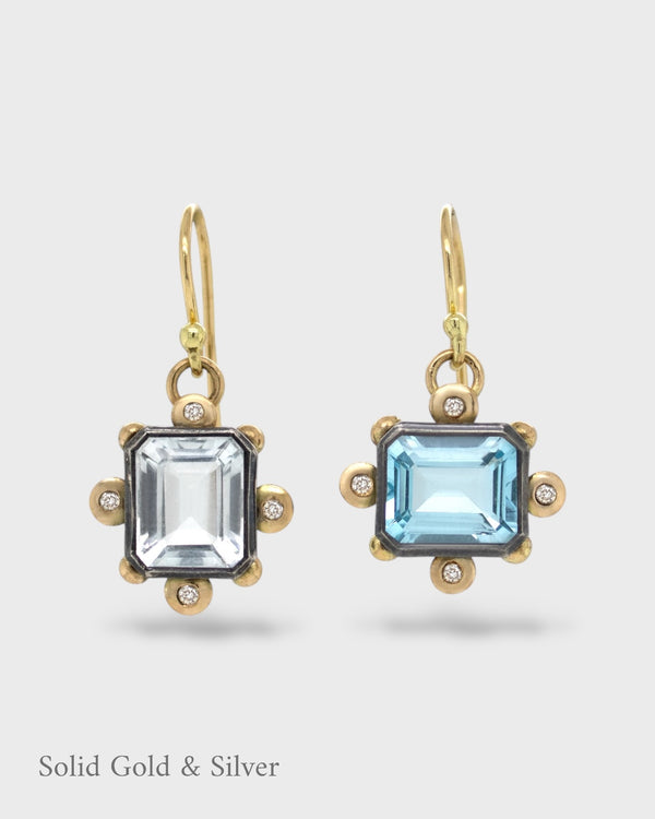Octavie Earrings - 18ct Solid Gold & Black Silver -Topaz & Diamonds - Simonetta's Jewels Reimagined