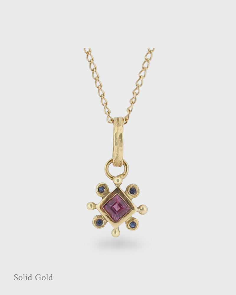 Olivia Small Pendant - 18ct Solid Gold - Raspberry Rhodolite Garnet