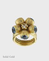 Goddess Ophelia Gumnut Flower Ring -  Blue Topaz & Diamonds - Solid Gold