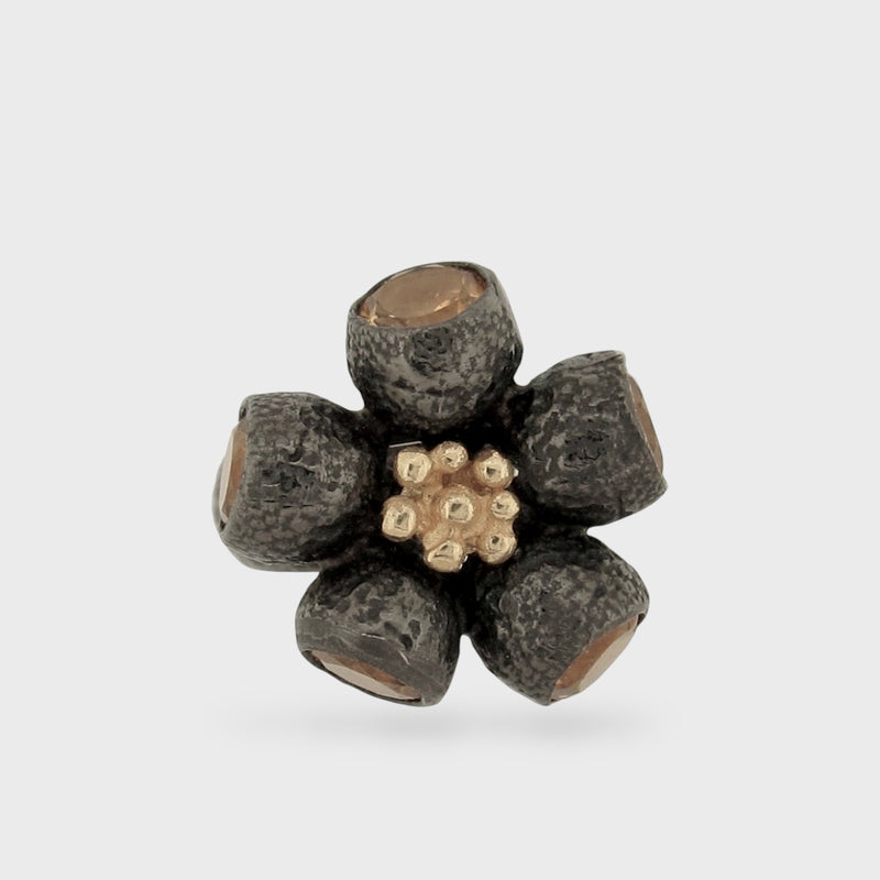 Ophelia Gumnut Flower Ring - Citrines - Black & Gold