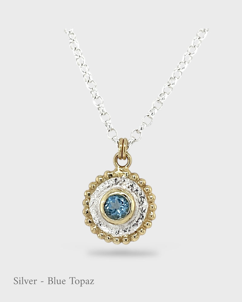 Oriel Pendant - Blue Topaz - Silver Chain