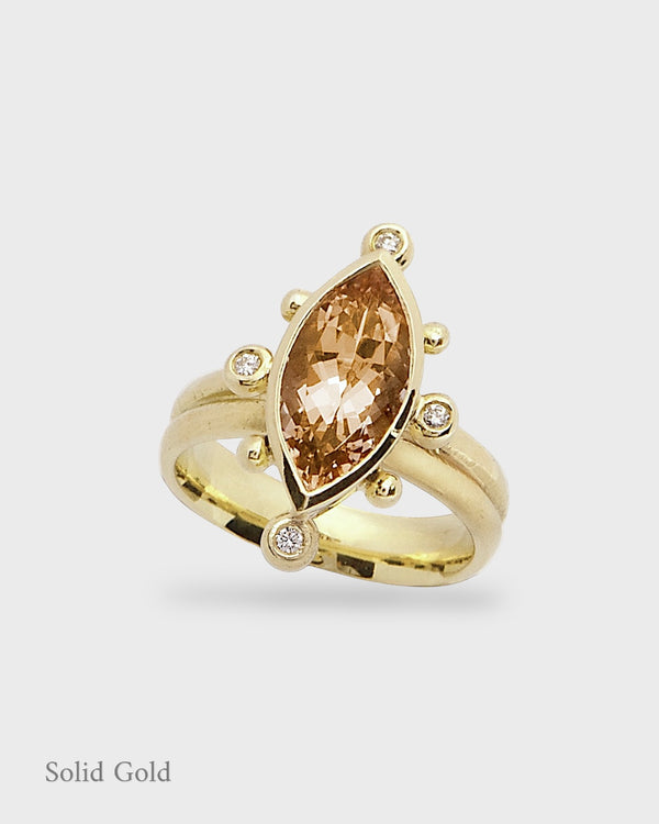 Phoebe Ring - Morganite & Diamonds -  Solid Gold - Simonetta's Jewels Reimagined