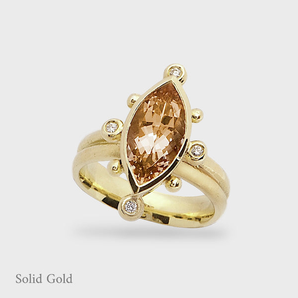 Phoebe Ring - Morganite & Diamonds -  Solid Gold - Simonetta's Jewels Reimagined