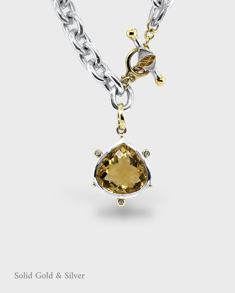 Pippa Pendant 18ct Solid Gold & Silver - Citrine & Diamonds