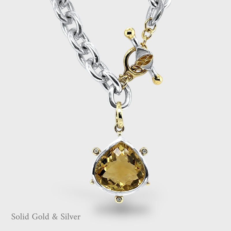 Pippa Pendant 18ct Solid Gold & Silver - Citrine & Diamonds