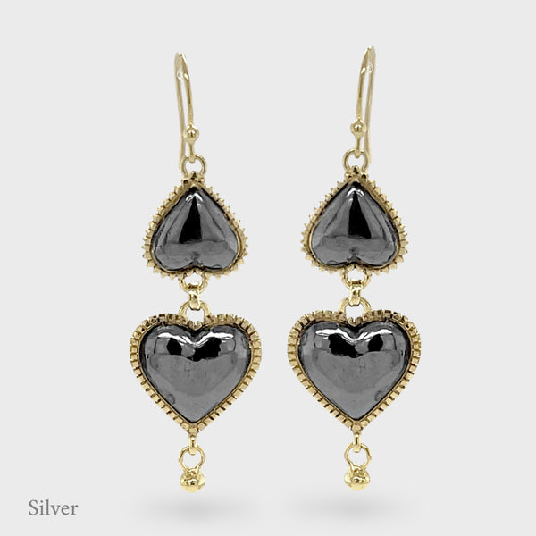 Reverie Heart Earring Drops - Black & Gold