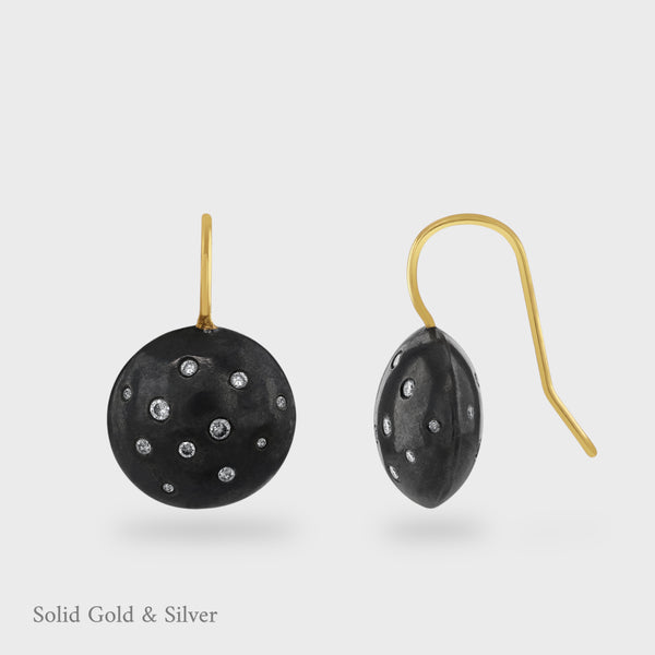 Selene Diamond Earrings - Black Silver & 18ct Solid Gold